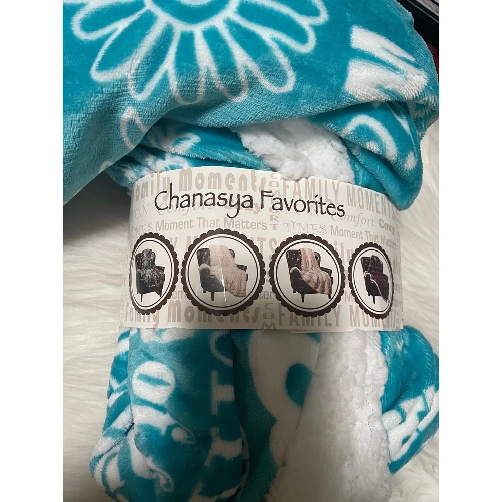 Teal White Plush Sherpa Cozy Fleece Throw HOPE makes all things WORK 50